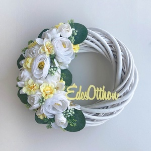 Édes Otthon ajtódísz fehér virágokkal - otthon & életmód - dekoráció - ajtó- és ablak dekoráció - ajtódísz & kopogtató - Meska.hu