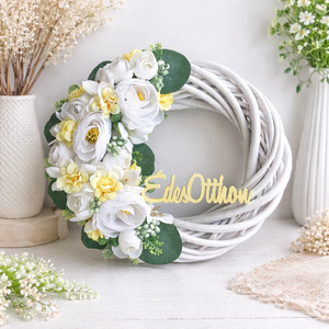 Édes Otthon ajtódísz fehér virágokkal - Meska.hu