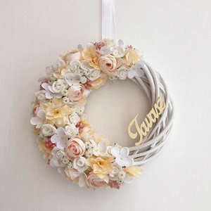 Tavaszi ajtódísz krém púder, Otthon & Életmód, Dekoráció, Ajtó- és ablak dekoráció, Ajtódísz & Kopogtató, Virágkötés, MESKA