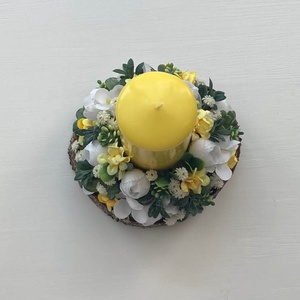 Tavaszi asztaldísz gyertyás - ünnepi díszek, dekorációk - húsvéti díszek és dekorációk - húsvéti asztaldíszek - Meska.hu