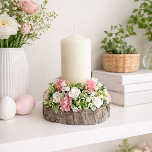 Tavaszi asztaldísz gyertyás rózsaszín - Meska.hu