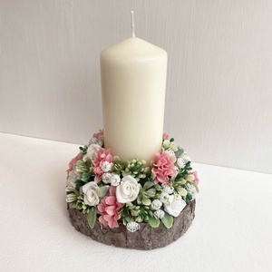 Tavaszi asztaldísz gyertyás rózsaszín - ünnepi díszek, dekorációk - húsvéti díszek és dekorációk - húsvéti asztaldíszek - Meska.hu