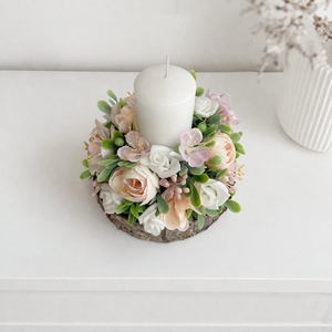 Tavaszi asztaldísz gyertyás púder, Ünnepi díszek, dekorációk, Húsvéti díszek és dekorációk, Húsvéti asztaldíszek, Virágkötés, MESKA