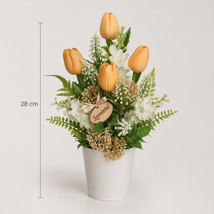 Tulipános asztaldísz anyák napjára - otthon & életmód - virágdekoráció - virágdíszek - asztali virágdísz - Meska.hu