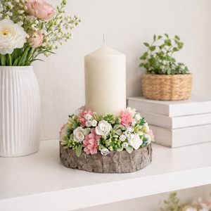 Tavaszi asztaldísz gyertyás rózsaszín, , Virágkötés, MESKA