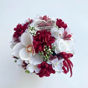 Anyák napi virágbox - bordó fehér - otthon & életmód - virágdekoráció - virágok - virágbox - Meska.hu