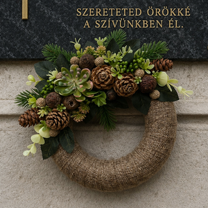 Kegyeleti koszorú kövirózsával és termésekkel - otthon & életmód - vallás - temetkezési tárgy - sírkoszorú, kegyeleti koszorú - Meska.hu