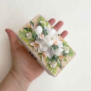 Mini vintage gyűrűtartó doboz barack díszítéssel - esküvő - esküvői ceremónia - gyűrűtartó & gyűrűpárna - Meska.hu