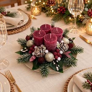 Adventi asztaldísz bordó - Meska.hu