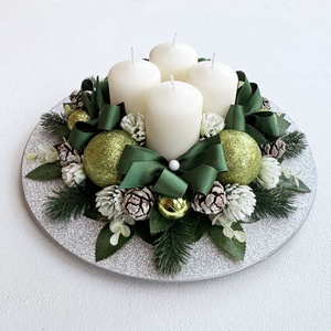 Adventi asztaldísz ezüst tálban - karácsony - adventi díszek - adventi koszorú - Meska.hu