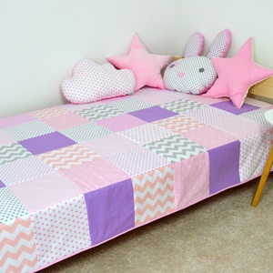 Rózsaszín-lila patchwork ágytakaró, Otthon & Életmód, Lakástextil, Ágytakaró, Varrás, MESKA