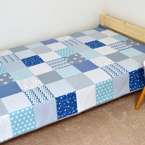 Világoskék patchwork ágytakaró - otthon & életmód - lakástextil - ágytakaró - Meska.hu