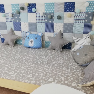 Világoskék patchwork mintájú falvédő - otthon & életmód - lakástextil - Meska.hu