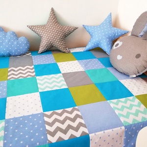 Türkiz-kék patchwork ágytakaró - otthon & életmód - lakástextil - ágytakaró - Meska.hu