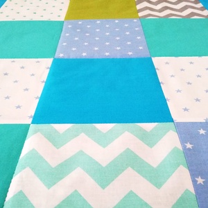 Türkiz-kék patchwork ágytakaró - otthon & életmód - lakástextil - ágytakaró - Meska.hu