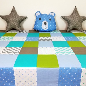 Szürke-kék-menta patchwork ágytakaró - otthon & életmód - lakástextil - ágytakaró - Meska.hu