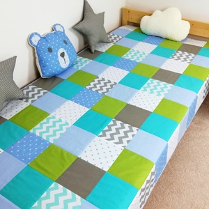 Szürke-kék-menta patchwork ágytakaró - otthon & életmód - lakástextil - ágytakaró - Meska.hu