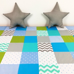 Türkiz-zöld patchwork ágytakaró - otthon & életmód - lakástextil - ágytakaró - Meska.hu