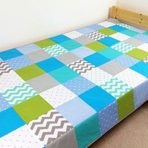 Türkiz-zöld patchwork ágytakaró - otthon & életmód - lakástextil - ágytakaró - Meska.hu