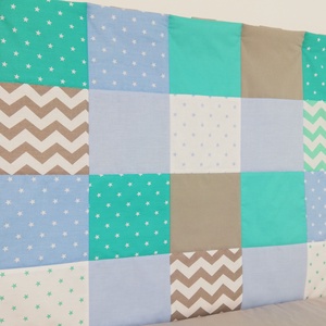 Világoskék-menta patchwork falvédő - otthon & életmód - babaszoba, gyerekszoba - falvédő gyerekszobába - Meska.hu