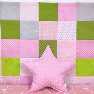 Rózsaszín-zöld patchwork falvédő - Meska.hu