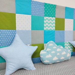 Türkiz-zöld patchwork falvédő - otthon & életmód - babaszoba, gyerekszoba - falvédő gyerekszobába - Meska.hu