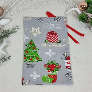 Karácsony mintás szürke lonetta mikulás zsák, Karácsony, Mikulás, Mikulás zsák, Varrás, MESKA