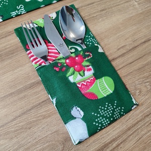 Karácsonyi mintás textil evőeszköz tartó - karácsony - karácsonyi lakásdekoráció - ünnepi asztaldekoráció - Meska.hu