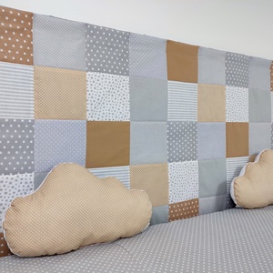 Szürke-bézs patchwork falvédő - otthon & életmód - babaszoba, gyerekszoba - falvédő gyerekszobába - Meska.hu