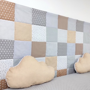 Szürke-drapp patchwork falvédő - otthon & életmód - babaszoba, gyerekszoba - falvédő gyerekszobába - Meska.hu