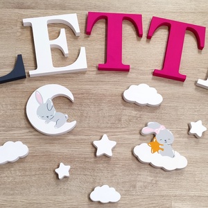 Nyuszis díszítésű dekorbetű szett, választható névvel, színnel, kézműves, dekoráció, név, betű, gyerekszoba, dekor betű, Otthon & Életmód, Dekoráció, Fali és függő dekoráció, Betű & Név, Festett tárgyak, Mindenmás, MESKA