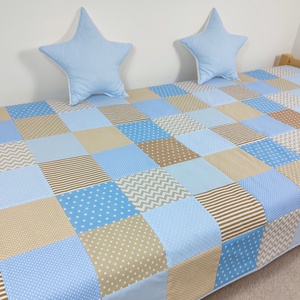 Világoskék-bézs patchwork ágytakaró, Otthon & Életmód, Lakástextil, Ágytakaró, Varrás, MESKA