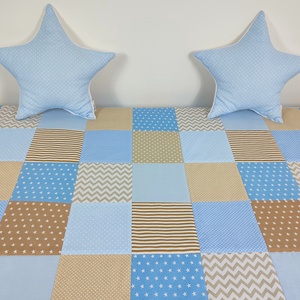 Világoskék-bézs patchwork ágytakaró - otthon & életmód - lakástextil - ágytakaró - Meska.hu