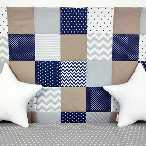 Sötétkék-drapp patchwork falvédő - Meska.hu