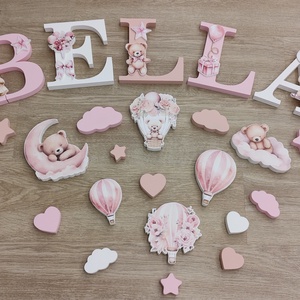 Rózsaszín macis dekorbetű szett, választható névvel, színnel, kézműves, dekoráció, név, betű, gyerekszoba, dekor betű - Meska.hu