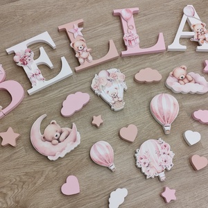 Rózsaszín macis dekorbetű szett, választható névvel, színnel, kézműves, dekoráció, név, betű, gyerekszoba, dekor betű - otthon & életmód - dekoráció - fali és függő dekoráció - betű & név - Meska.hu