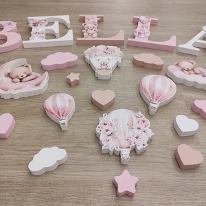 Rózsaszín macis dekorbetű szett, választható névvel, színnel, kézműves, dekoráció, név, betű, gyerekszoba, dekor betű - otthon & életmód - dekoráció - fali és függő dekoráció - betű & név - Meska.hu