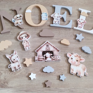 Fiú háziállatos dekorbetű szett, választható névvel, színnel, kézműves, dekoráció, név, betű, gyerekszoba, dekor betű - Meska.hu