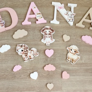 Lány háziállatos dekorbetű szett, választható névvel, színnel, kézműves, dekoráció, név, betű, dekor betű - Meska.hu
