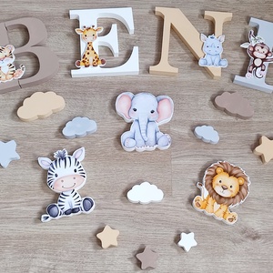 Szafari állatos dekorbetű szett, választható névvel, színnel, kézműves, dekoráció, név, betű, gyerekszoba, dekor betű - Meska.hu