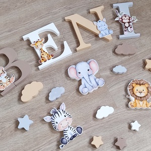 Szafari állatos dekorbetű szett, választható névvel, színnel, kézműves, dekoráció, név, betű, gyerekszoba, dekor betű - otthon & életmód - babaszoba, gyerekszoba - babaszoba dekoráció - Meska.hu