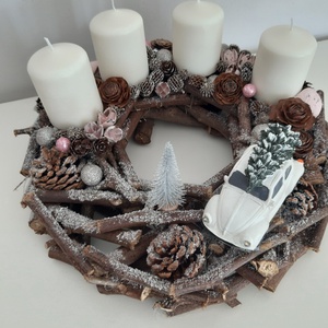 Kicsi-kocsi adventi koszorú - Meska.hu