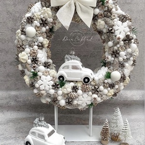 Fehér autós kopogtató - karácsony - adventi díszek - adventi ajtódísz - Meska.hu