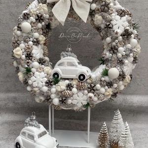 Fehér autós kopogtató - karácsony - adventi díszek - adventi ajtódísz - Meska.hu