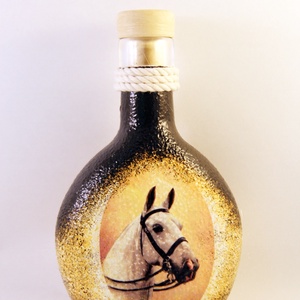 Ló motívummal díszített italos butykos - II.  ( 0,2 l )  , Otthon & Életmód, Díszüveg, Dekoráció, Asztal és polc dekoráció, Decoupage, transzfer és szalvétatechnika, MESKA