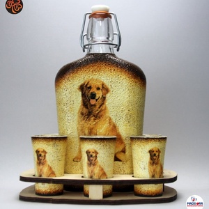 Kutya motívummal ( golden retriever) díszített nagy pálinkás szett ; Házi kedvenc rajongóknak ;Egyedi állat fotóval is !, Otthon & Életmód, Pálinkás poharak, szettek, Konyhafelszerelés, tálalás, Tálalás, Decoupage, transzfer és szalvétatechnika, MESKA