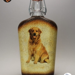 Kutya motívummal (golden retriever) díszített pálinkás üveg  ; Házi kedvenc rajongóknak ;Egyedi állat fotóval is !, Otthon & Életmód, Pálinkás poharak, szettek, Konyhafelszerelés, tálalás, Tálalás, Decoupage, transzfer és szalvétatechnika, MESKA