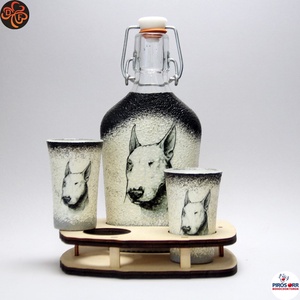 Kutya BULLTERRIER italszett ; Házi kedvenc rajongóknak , Otthon & Életmód, Konyhafelszerelés, tálalás, Pohár, Decoupage, transzfer és szalvétatechnika, MESKA