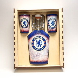 Chelsea FC  pálinka kínáló szett díszdobozban  ; Szurkolói ajándék férjeknek -barátoknak - szerelmemnek  - esküvő - emlék & ajándék - doboz - Meska.hu