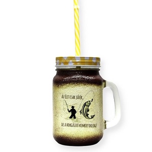 Horgász- humoros, egyedi motívummal díszített-szívószálas pohár.  A horgászat szerelmeseinek. . , Otthon & Életmód, Pohár, Konyhafelszerelés, tálalás, Tálalás, Decoupage, transzfer és szalvétatechnika, MESKA
